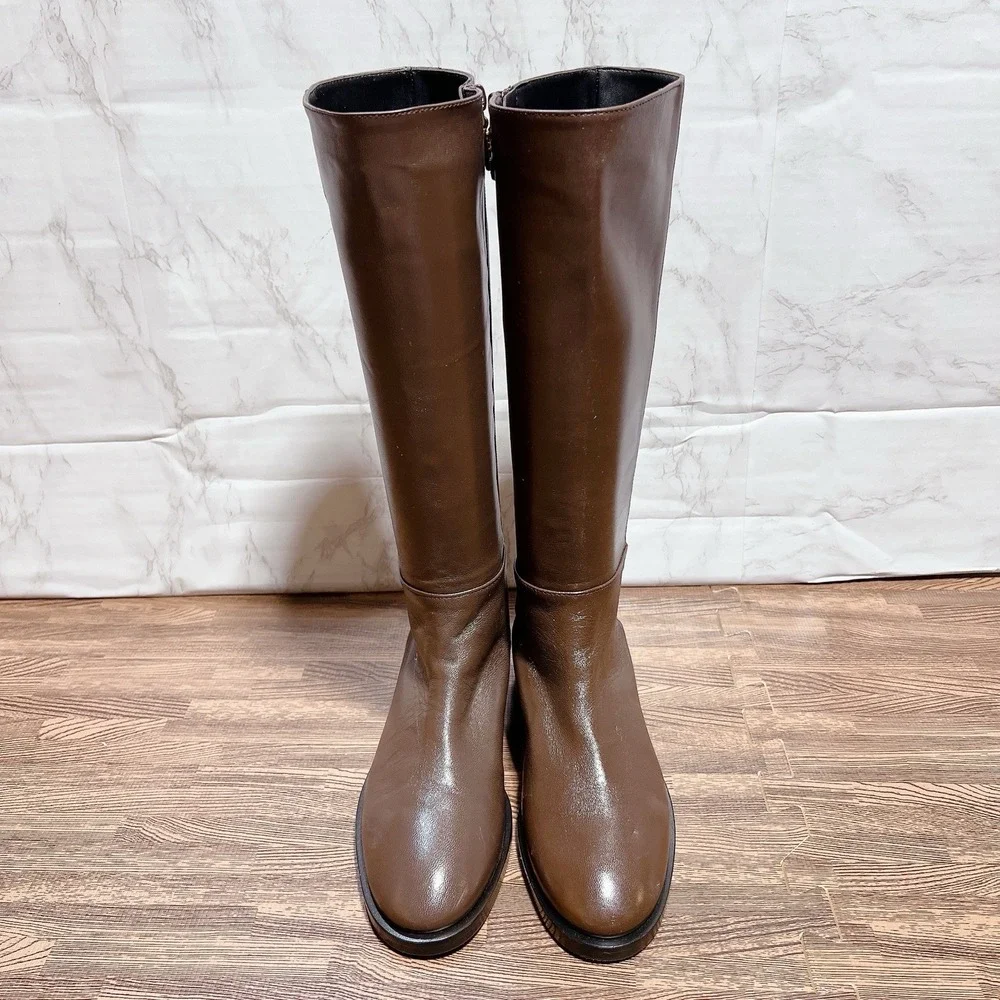 Stuart WEITZMAN GRACIE Tubo Knee High Riding Boots Brown Leather Womens US 5.5